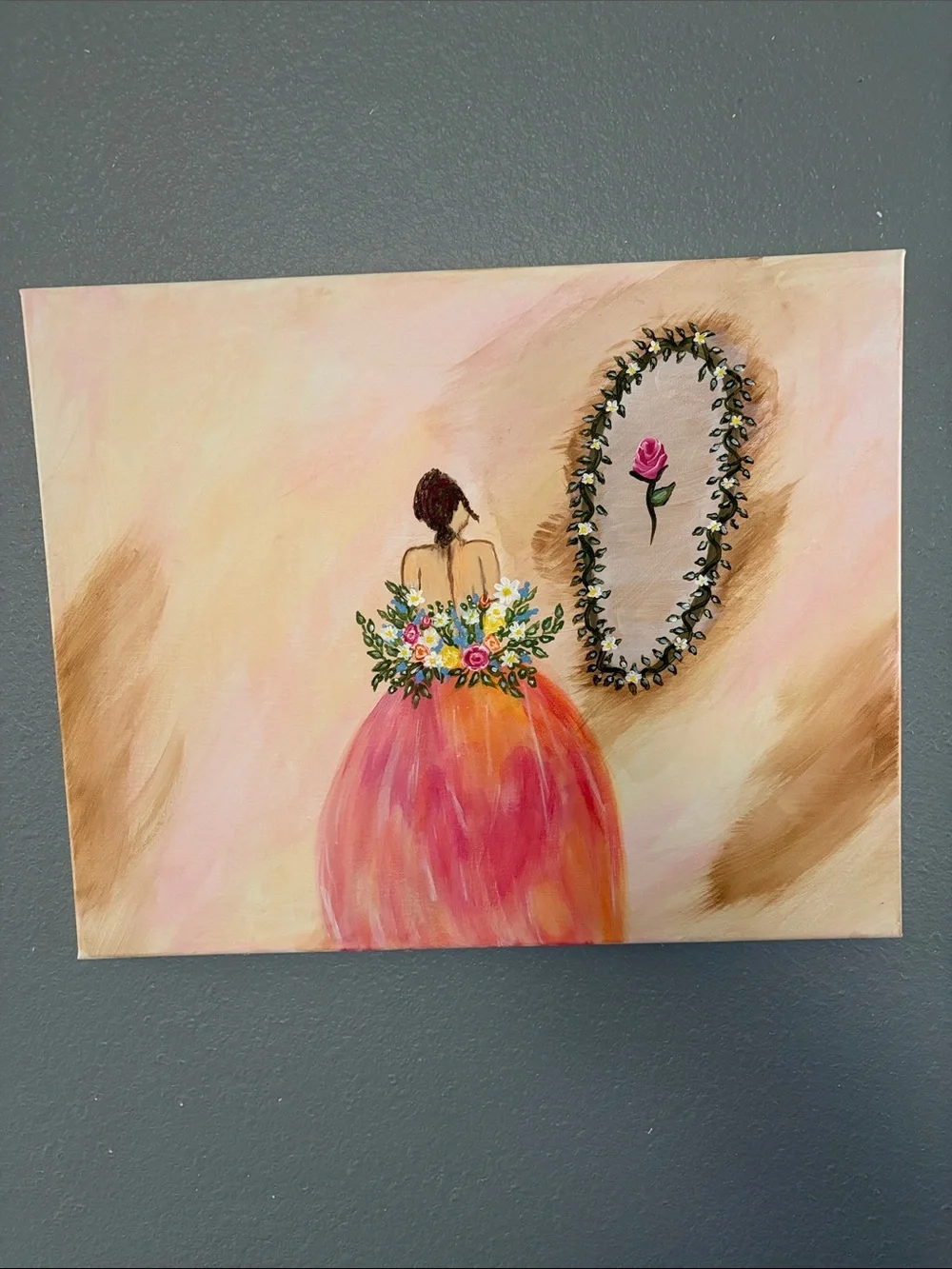 Pink Floral Dress Wall Art Canvas - Unbranded